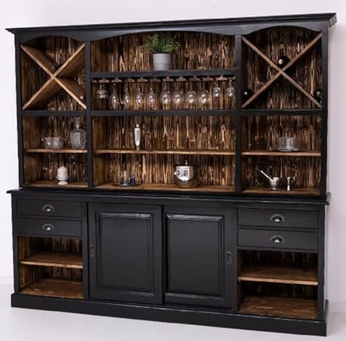 Casa Padrino Landhausstil Barschrank Schwarz/Dunkelbraun 240 x 50 x H. 210 cm - Massivholz Weinschrank im Landhausstil - Landhausstil Bar Möbel