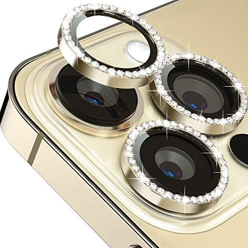 Glitzer Kameraschutz Design für iPhone 14 Pro 6.1/ iPhone 14 Pro Max 6.7 Kamera Schutz Bling,ICARERFAMILY Ultra HD Clear Diamond Kameraschutz,[Hülle Freundllich] Einfach Installieren - Gold