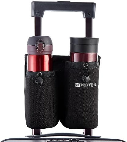 CCSOFTIME Suitcase Travel Cup Holder,Free Hands Luggage Cup Holder,Drink Beverage Caddy Attchment for Water Bottle Coffee Mugs for Flight Attendant Traveler-Black