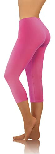 sesto senso Damen Leggings Rosa 3/4 Capri Baumwolle Mädchen Fitnesshose Sporthose Bunte Yoga M Pink