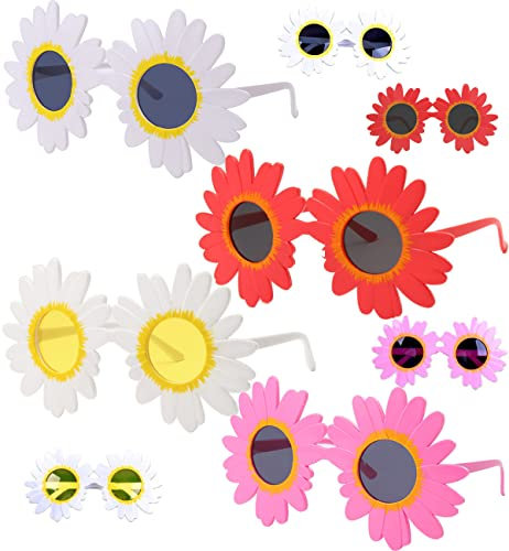 YGCHEN Brille Sonnenblume Lustige Sonnenbrille Blumen Brillen Tropical Partybrille Gänseblümchen Spaßbrille für Sommer Party Strand Thema Deko Photo Requisiten 4 Paar