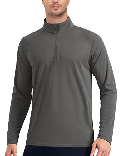 EKLENTSON Men's Shirts UV Rash Guards Long Sleeve Top Sun Protection Shirts 1/4 Zip Up Summer T Shirt,Dark Grey,L