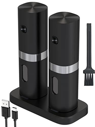 IraXpro Electric Salt and Pepper Grinder Set with Rechargeable Base,LED Light,Ceramic Grinders with Adjustable Coarseness,Electric Salt and Pepper Mill Set for Restaurant,Kitchen,BBQ (Rechargeable)