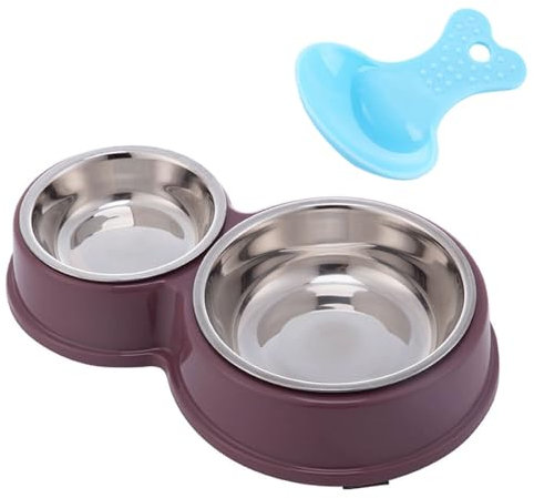 KuTi Kai Double Dog Bowls - Stainless Steel & Plastic Anti-Spill Set with Food & Water Feeder (Red)