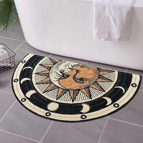 Zoeeya Gothic-Halbkreis-Badematte mit Sonne und Mond, Tarot-Hexen-Dekor, weicher Halbkreis-Teppich für Badezimmer, wasserabsorbierend, 1'5 x 2'4 (Semicircular), Schwarz oder Grau