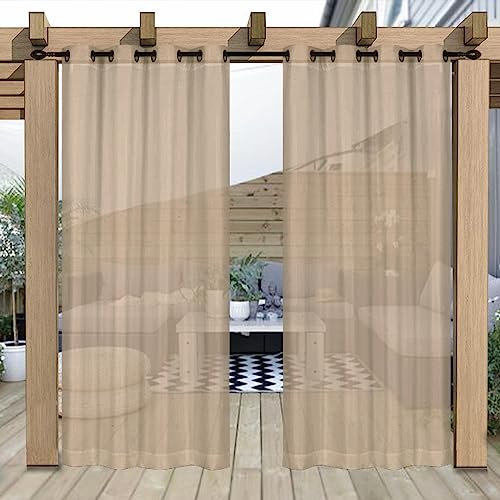 Rosnek Outdoor Vorhang Wetterfest Transparent mit Obere Ösen,B132xH213cm Wasserdicht Outdoorvorhänge Außenvorhang für Balkon Terrasse Garten Pergola Pavillon Sichtschutz,2 Stück,Khaki