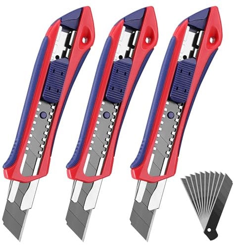 WORKPRO Cúter Profesional 3-piezas, Cuchillo Utilitario, Cutter de Cuchillas Separables, Cuchillas SK5 de 18mm, con 10 Hojas de Recambio, Ideal para Cortar Papel, Cartón