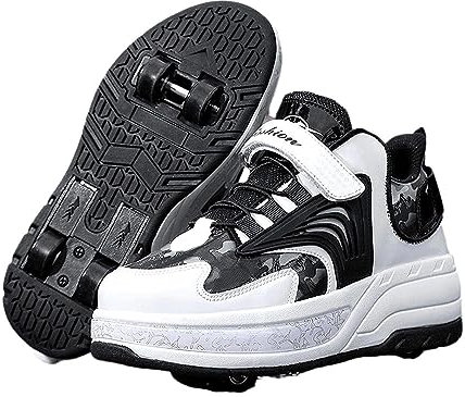 CALMR Schuhe Mit Rollen Versenkbarer Technischer Skateboardschuhe Sport Schuhe Kinder Rollschuhe Outdoor Turnschuhe Für Mädchen Jungen,Black-37 EU