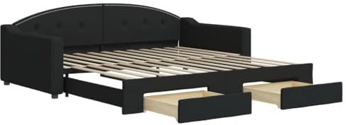 vidaXL Tagesbett, Ausziehbar Schlafsofa mit Schubladen Matratzen, Bettsofa Gästebett für Schlafzimmer Wohnzimmer, Sofa Bett Ausziehbett, Schwarz 100x200 cm Stoff