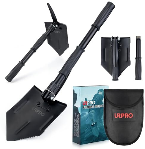 URPRO Pala Pieghevole con Piccone e Manico Esteso, Acciaio al Carbonio, Sopravvivenza, Trincea, Militare, Antincendio, per Campeggio, Giardinaggio, Scavo, Sabbia, Fango, Neve