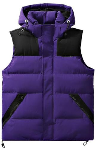 Momooda Capispalla con Cappuccio da Uomo, Gilet Smanicato, Gilet Piumino Trapuntato Imbottito Impermeabile, Viola, L