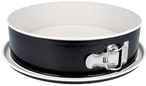 Eurohome Springform rund Ø26 cm Antihaftbeschichtung - Backform mit Flachboden und Edelstahlverschluss - Springkuchenform antihaft in Schwarz-Creme - Auflaufsichere Kuchenform Hitzebeständig bis 250°