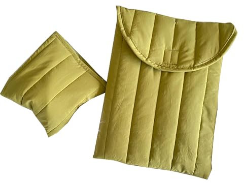 mustard green quilted ipad case laptop sleeve power supply pouch data cable mobile hard dsik drive mouse storage case macbook air laptop computer bag (green+pouch, 11inch)