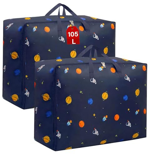 SEPSCO 105L Aufbewahrungstasche Groß, Wasserdichte Faltbare Aufbewahrung Taschen Unterbett Organizer Kleideraufbewahrung Umzugstasche mit Reißverschluss für Bettdecken, Kissen und Kleidung (2 Stück)