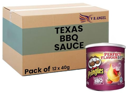Priingles 12 x Crisps Pop & Go Travel Box Texas BBQ Flavour Each 40gm Your Go-To Snack Companion Sold By VR Angel
