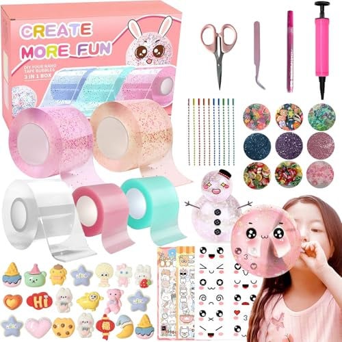 KEAGAN Nano Tape Bubbles Kit, Nano Tape Kit, Nano doppelseitiges Klebeband zur Herstellung von Blasen, DIY Nano Tape Bubble Bastelset für Kinder, Nano Klebeband Nano Tape Bubble mit Aufkleber