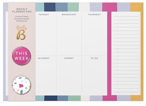Busy B - Wochenplaner Pad - Streifen - Planerblock mit 52 Wochenansicht Abreißblättern und zwei Magneten und perforierten Listen