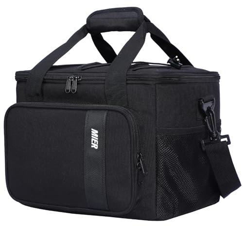 MIER Kühltasche für Herren Lunchtasche 24 Dose Weiche Lunchbox mit Schulterriemen für Erwachsene Arbeit Auto Strand Picknick Reisen, Schwarz-15L