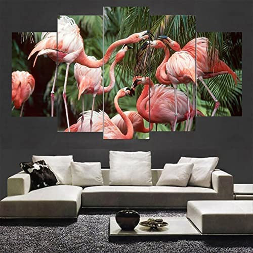 5 Teilig Leinwandbilder Bild Wandbild Kunstdruck 5 Stück Leinwand Rosa Flamingo-Tier Ohne Rahmen 100 X 50 Cm Moderne Wandbilder Wand Kunst Malerei Für Home Wohnzimmer Büro Trendig Geschenk