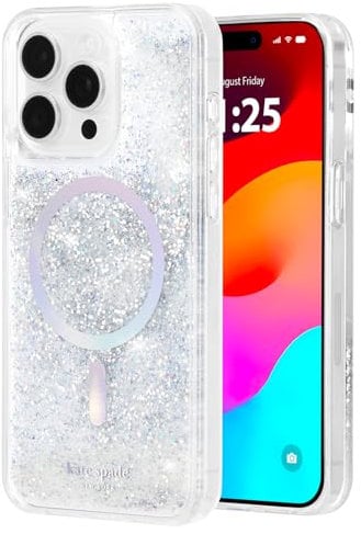 Kate Spade New York iPhone 15 Pro Case, Compatible with MagSafe - Liquid Glitter Iridescent
