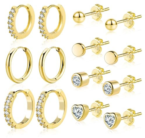 ALEXCRAFT Zirkonia Ohrringe Gold Ohrstecker Set Klein Damen Geschenk für Frauen Freundin Mama Mädchen
