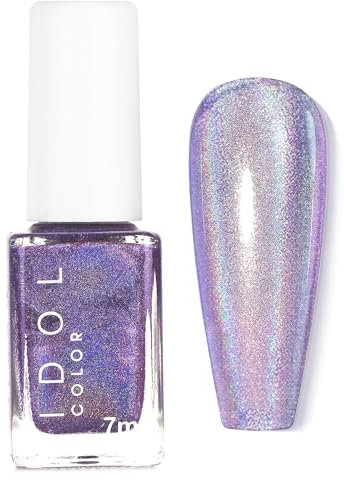 Holographic Purple Nail Varnish - Glitter & Sparkly Chrome Nail Polish Quick Dry - Colour Changing Metallic Laser Effect - Non Toxic & No UV Lamp