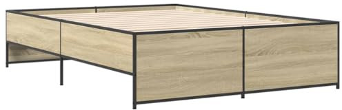 vidaXL Bettgestell, Bett mit Metallbeine Sperrholzlatten, Doppelbett für Schlafzimmer, Modern, Sonoma-Eiche 120x190cm Holzwerkstoff Metall