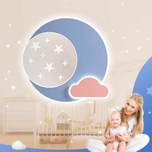 LUCKINHAND LED Deckenleuchte Blau Stern Mond Deckenleuchte Dimmbar mit Fernbedienung,Nachtlichtfunktion,Kinderzimmer Schlafzimmer Wohnzimmer Flur Jungen und Mädchen Schlafzimmer Deckenleuchten 30cm