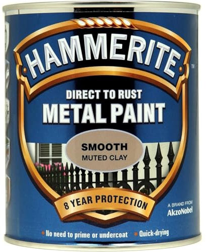 AMK® Hammerite Metal Paint Smooth Muted Clay 250ml Direct To Rust Quick Drying No Primer Or Undercoat Needed Single Coat