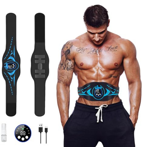 flintronic EMS Bauchmuskeltrainer, EMS Elektrische Muskelstimulation, 8 Modi & 29 Intensitäten, USB Wiederaufladbar Bauchmuskeln Stimulationsgerät, für Bauch, Arm, Bein (Blau)