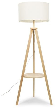 ValueLights | Modern Light Wood Tripod Design Storage Shelf Floor Lamp with Cream Boucle Shade | Floor Lamps, Home Décor & Improvement Essential