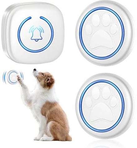 Haustiere Kabellose Trainingsglocken, 1 Empfänger 2 Sender Weiß Funkreichweite Türklingel, Wasserdicht Elektronischer Türklingel mit Plug-In-Empfängern, Hundeklingel 60 Klingeltöne (EU-Stecker)