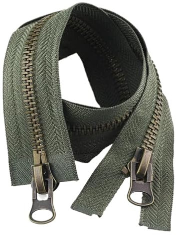 8# Cerniera in metallo Cerniera a doppio cursore Fai da te per cucire indumenti per accessori per abbigliamento artigianale,Verde militare,80cm