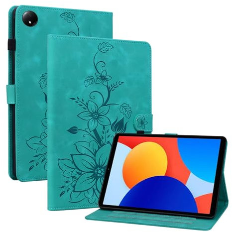 Rosbtib Funda para Xiaomi Redmi Pad SE 8,7 Pulgadas 2024, Funda Protectora de Visualización Multiángulo con [Ranura para Tarjetas] [Cierre Magnético], Lirios Verde