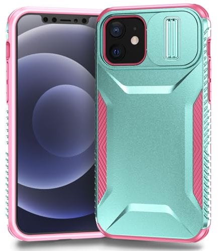 Yerebel Case for iPhone 12 Mini Case, iPhone 13 Mini Case with Slide Camera Cover, Military Grade Non-Slip Heavy Duty Rugged Shockproof Protective Phone Cover for iPhone 12 Mini PC Green
