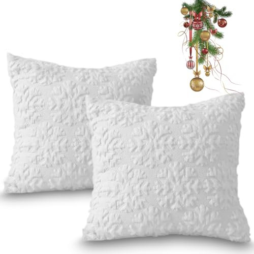 2er Set Kissenbezüge 45x45 Schnee- Sofakissen, Dekokissen & Zierkissen - Weihnachten Deko mit Schnee-Motiv - Winter Innen Pumpkin Kissen Dekoration