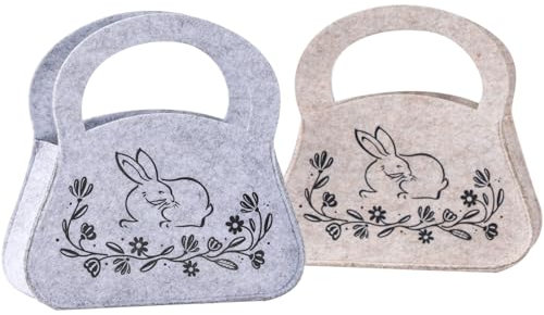Geschenktaschen Ostern 2er-Set, mit Henkel, aus Filz, Ostertasche Osterkorb Geschenkkorb Hase Blumen, Filztaschen, Stofftaschen, Dekoration Geschenk Ostern Frühling Geburtstag Familie Freunde