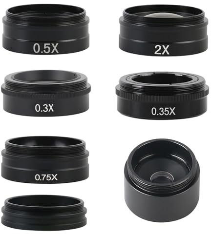 Microscope Accessories Microscope Auxiliary Lens 0.75X 0.35X 0.5X 1X 2.0X 0.3X Glass Barlow Auxiliary Objective Lens + 2.5X Eyepiece Lens For 200X 180X 300X Zoom C MOUNT Lens Durability And Reliable P
