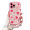FXFOOT for iPhone 12 Case, [Wave Rolled Edge Comfort Grip] [2-in-1 with Beaded Wrist Strap Bracelet] Beautiful Red Love Heart Pattern for Women & Girls