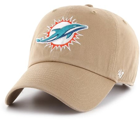'47 NFL Miami Dolphins Clean Up Unisex-Baseballkappe, Verstellbarer Riemenverschluss, Einheitsgröße, Team Logo, Farbe Khaki