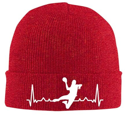 Oudrspo Red Handball Heartbeat Strick-Skimütze, Klassische warme Wintermütze für Damen und Herren