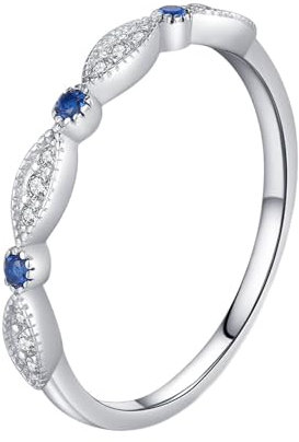 KnSam Weißgold 585 Eheringe Echt Schmuck, Ovalschliff Blau Saphir Verlobungsring 14K, Zart Stapelring Ring, Gr.54 (17.2)