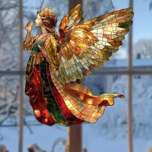 Christmas Angel Suncatcher for Window Hanging,Angel with Trumpet Christmas Acrylic Suncatcher,Whimsical Angel with Trumpet Suncatcher,Christmas SunCatcher Acrylic Garden Outdoor Decorative Pendants