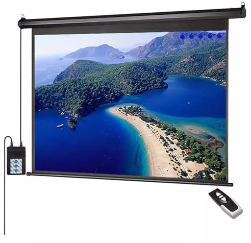 KQDSEOOF 120-inch 4:3 Electric Motorized Remote Drop Down Projector Screen, Projector Screen Brackets, Single Metal Welded Construction, for Indoor Outdoor Use