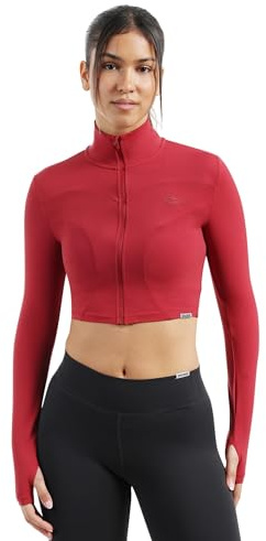 SMILODOX Crop Jacke Damen Brianna, taillierte Sportjacke mit Stehkragen, Laufjacke mit Daumenlöchern & Reißverschlusstaschen, Sport Oberteil, Fitness Oberteil ideal für Training, Yoga & Pilates