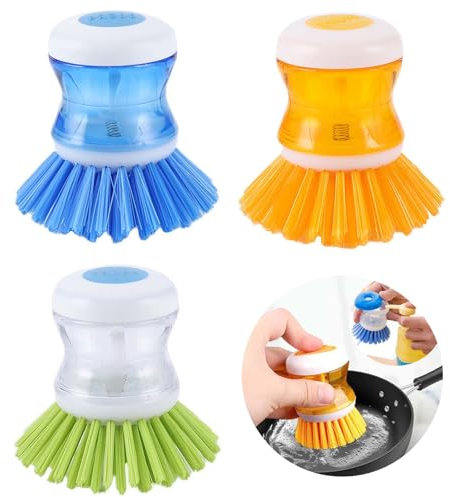 Zimoer Spülbürste mit Spülmittelspender, 3 Stück Küchenbürste Geschirrbürste Abwaschbürste mit Spülmittel befüllbar Champignonbürste für Geschirr Topf Töpfe Pfannen und Spülbecken