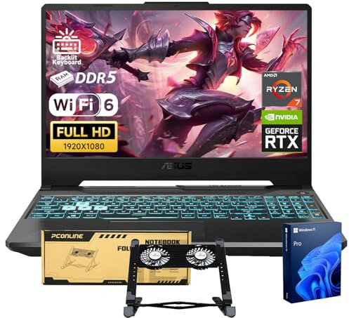 ASUS TUF A15 VR-Ready Pro Gaming Laptop, 15,6 FHD 144Hz, AMD Ryzen 7 7435HS, NVIDIA GeForce RTX 3050, 16GB DDR5 RAM, 1TB SSD, Backlit KB, RJ-45, Bundle con PCO Notebook Fold Radiator, Cooler