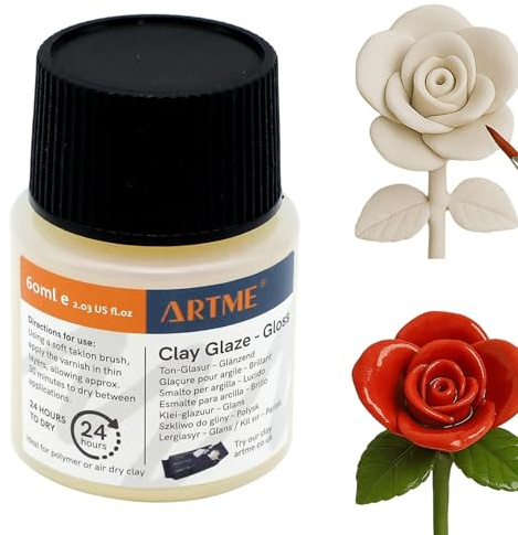 ARTME Vernice Per Argilla – 60ml Finitura Lucida Per Autoindurente E Ceramica – Rivestimento Protettivo Trasparente – Asciugatura Rapida E Facile Da Applicare – Flacone 50x32mm