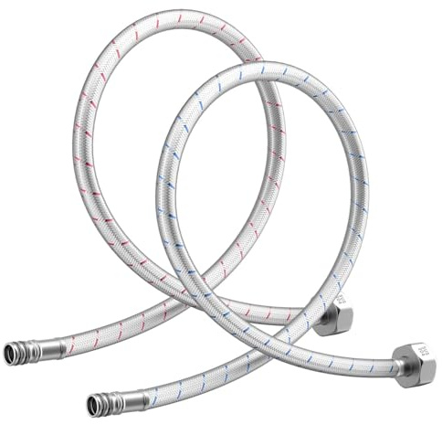DAYONE 2PCS Flexible Pipe, SUS304 Stainless Steel Hose for Tap, Kitchen Sink Bathroom Basin Monobloc Tap Mixer Connector Flexi Pipes, UK Strand 1/2'' Hot and Cold Hose 60CM