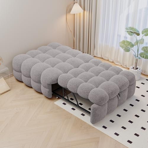 Lcoho Polsterbett, 2-in-1-Fußhocker, Ausziehbares Schlafsofa, Einzelbett, Puffy-Bett,Teddy-Stoff, (Grau)